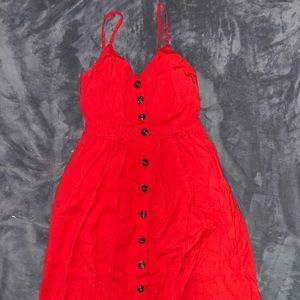 Red button down midi dress